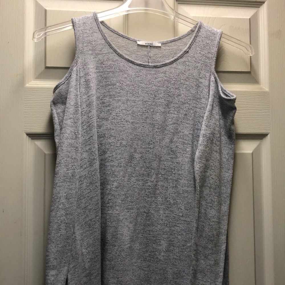 Gray Flowy Open Shoulder Shirt